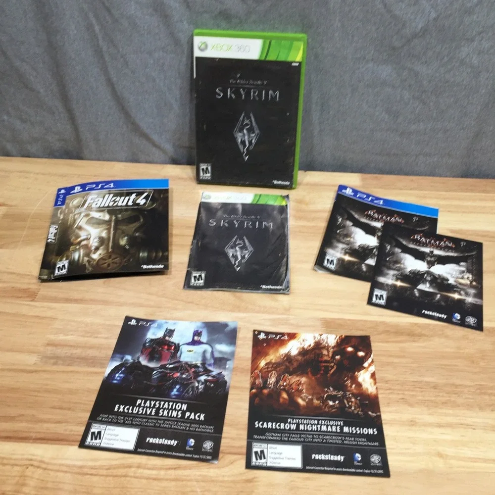 Skyrim Xbox 360 Case Manual Fallout 4 Batman Arkham Knight PS4 Inserts Lot